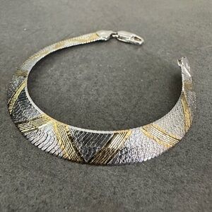Vintage Milor Italy Sterling Silver & Gold Plated Herringbone Bracelet